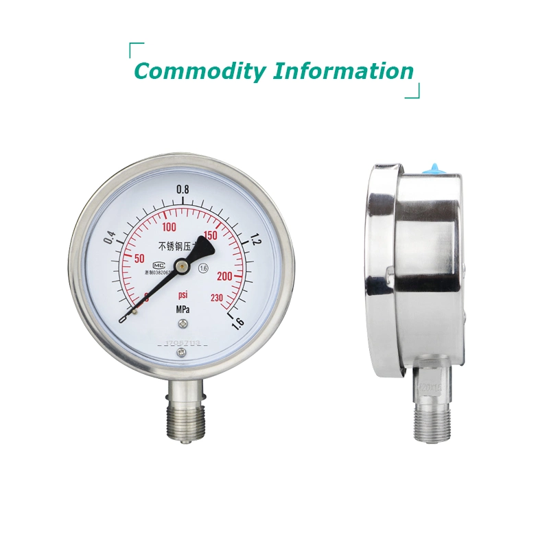 Stainless Steel Pressure Gauge Y100bf Manometer Liquid Filled Pressure Gauge