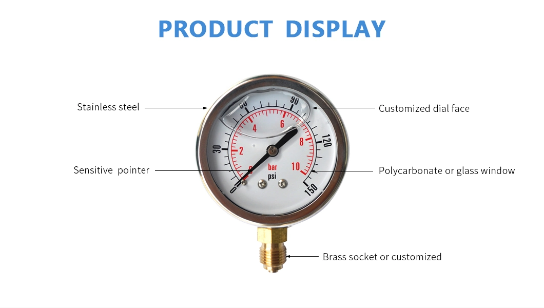 Glycerine Filled Pressure Gauge Oil Filled Manometer Hydraulic Water Air Pressure Gauge