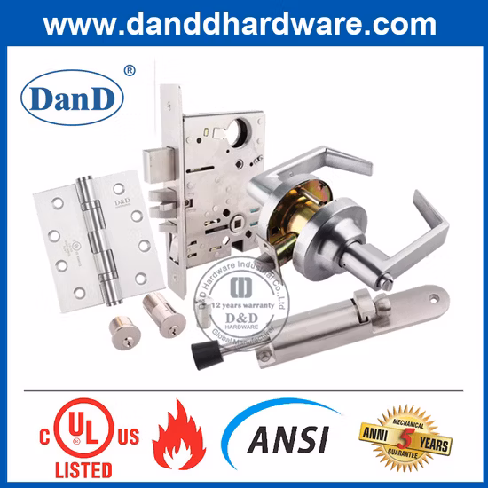 Accessori hardware per porte ANSI grado 2 elencati UL Serratura per maniglia a leva per porta interna Resistente al fuoco Serratura tubolare stile americano